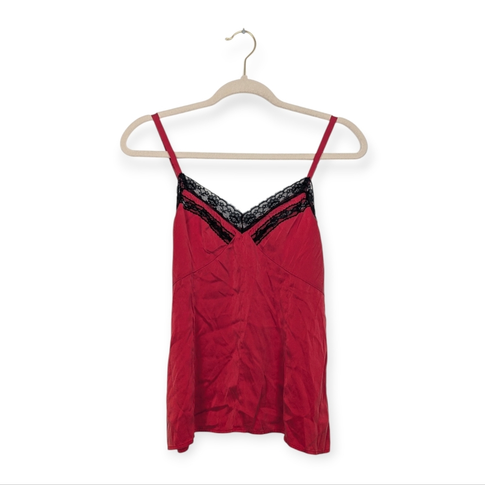 Moda International Red & Black Stretch Silk Lace Trim Cami Size S